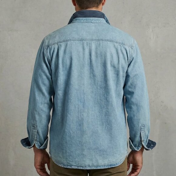 Men's vintage fleece lined denim jacket shirt - Picture 2 of 15